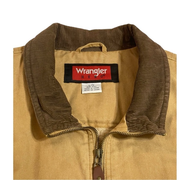 VINTAGE WRANGLER HERO FAUX SHERPA TAN LINED INSULATED VEST SZ LG EUC - Picture 4 of 12